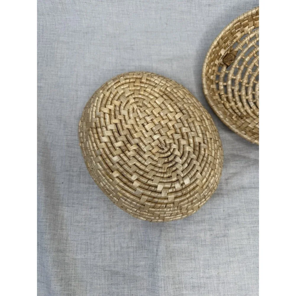 Vintage Rooster Chicken Handmade Woven Wicker Basket W/Lid Boho Rattan Farmhouse